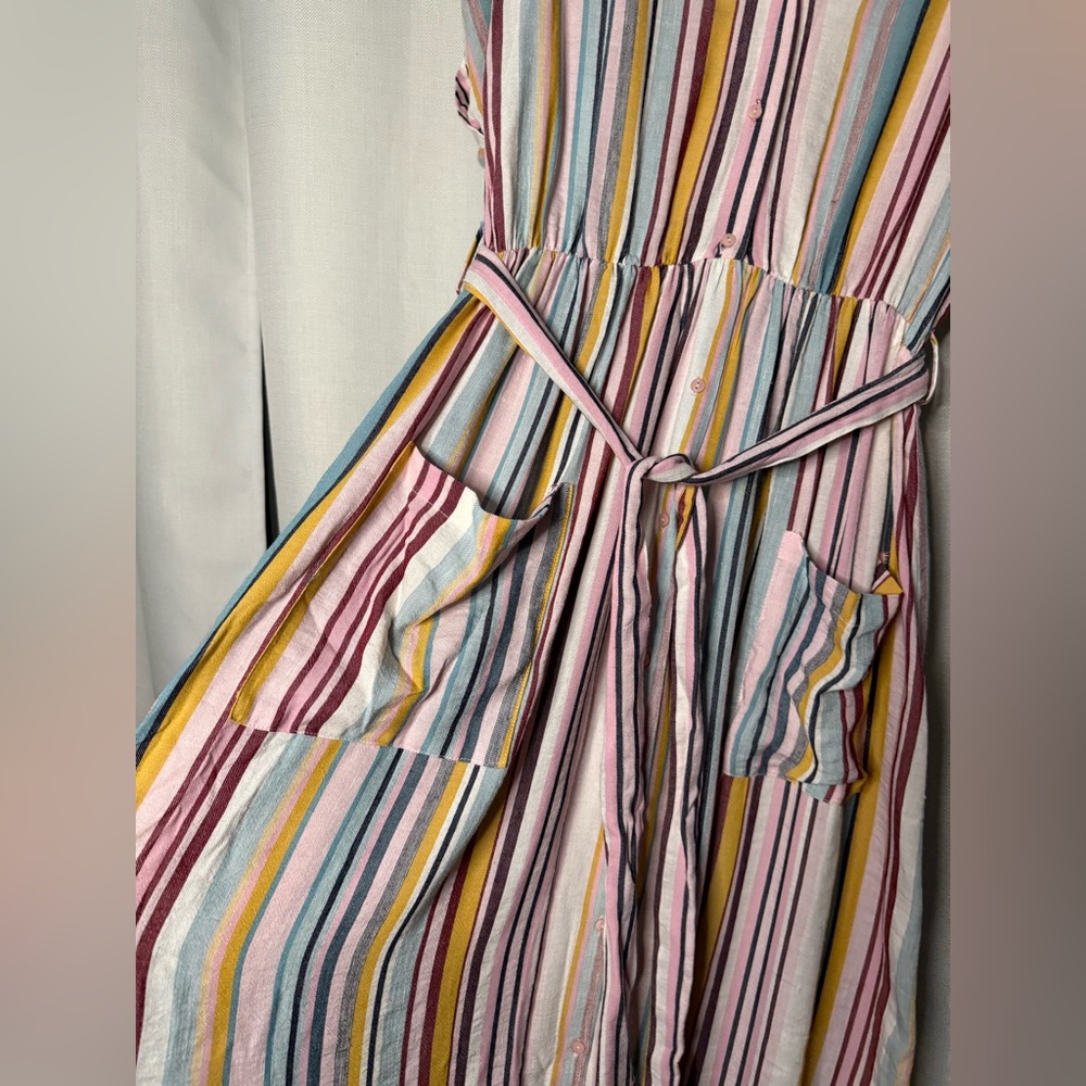 Zara TRF Rainbow Striped Linen Summer Midi Dress - Picture 7 of 11